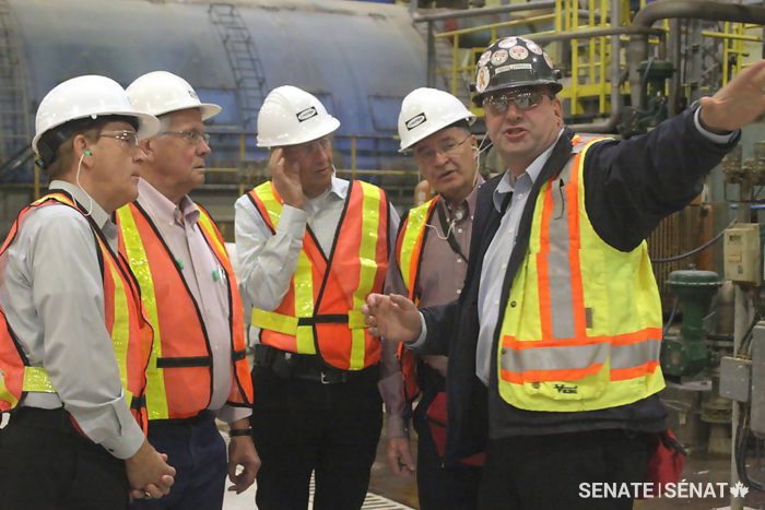 Peter Lovell, general manager of Canfor’s Prince George and Intercontinental pulp mills, leads members of the committee on a tour of the Prince George, B.C. facility.