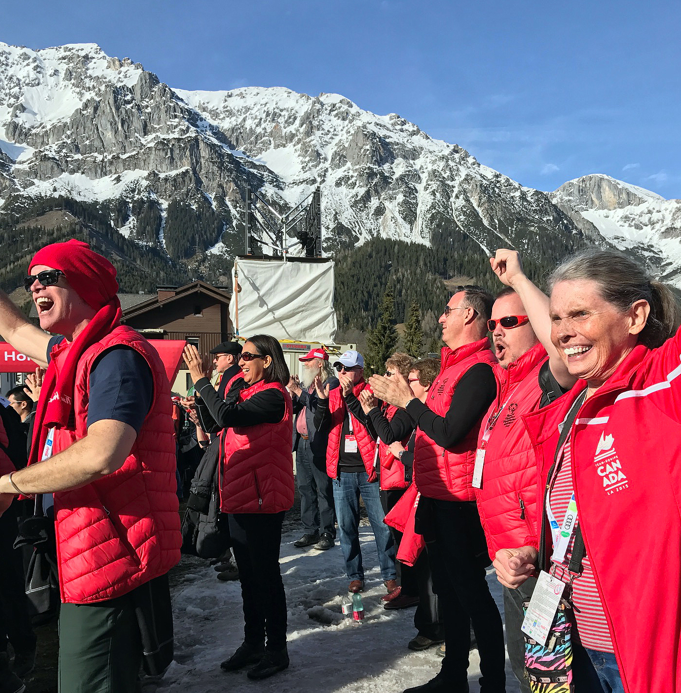 Team Canada fans cheer on their athletes in Schladming, Austria.