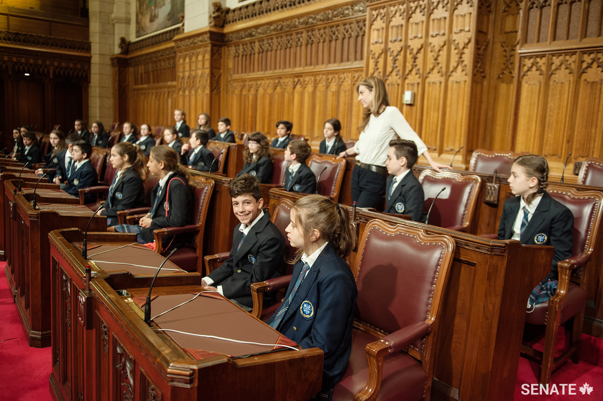 Students from Montreal’s Socrates-Demosthenes school visited the Senate on May 17, 2017 as part of a new initiative that brings elementary and middle school students to Parliament to spend time with Canadian senators.