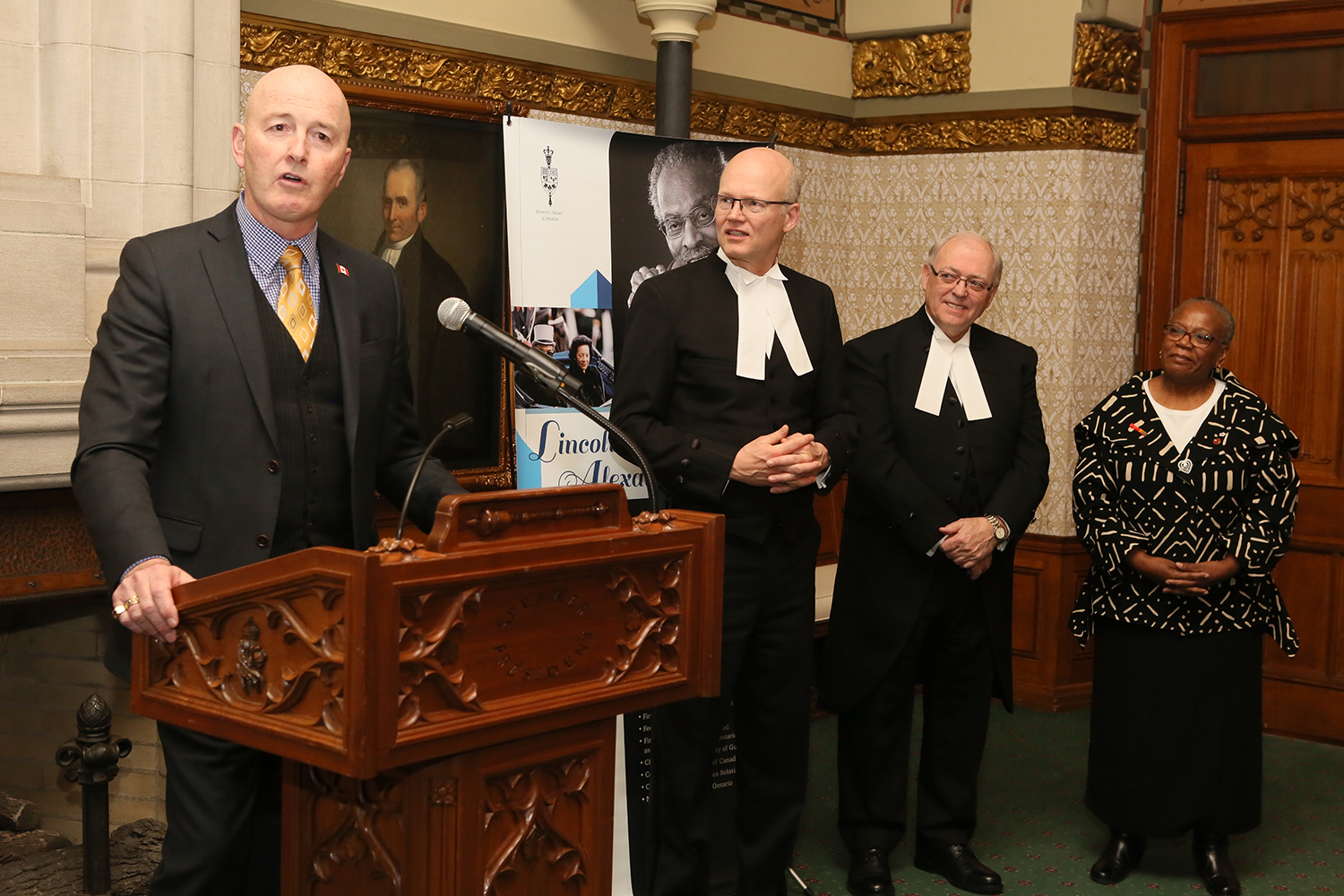 MP David Sweet, who represents much of Alexander’s former constituency, delivers remarks at the reception. In 2014, MP Sweet introduced Bill S-213 in the House of Commons: An Act Respecting Lincoln Alexander Day.
