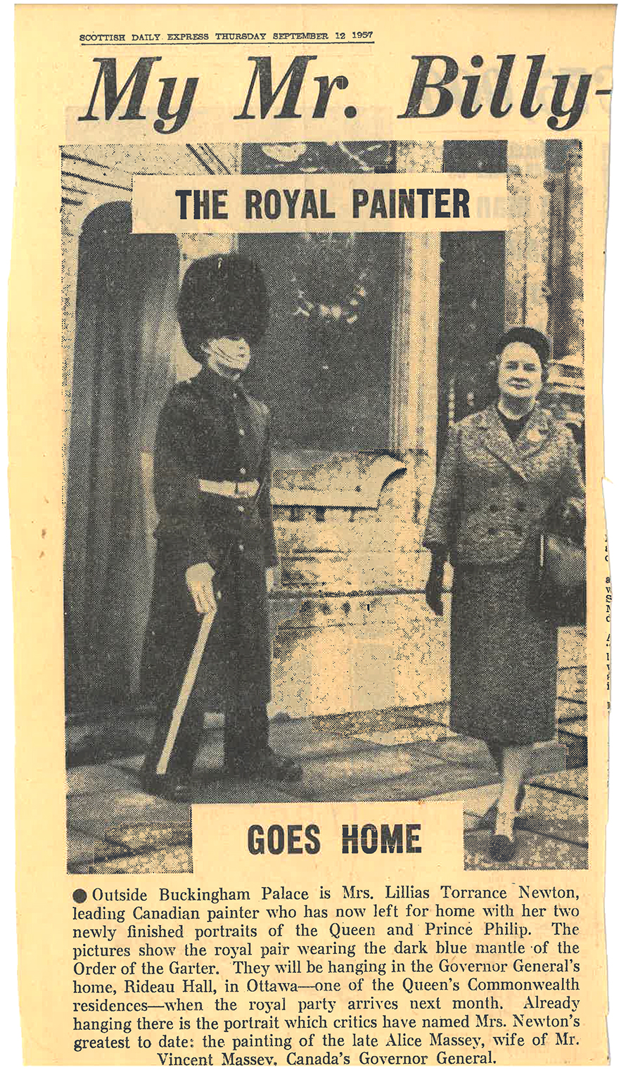 Lilias Torrance Newton’s visit to Buckingham Palace to paint portraits of the Queen and Prince Philip made headlines in 1957, including in this edition of the Scottish Daily Express.
