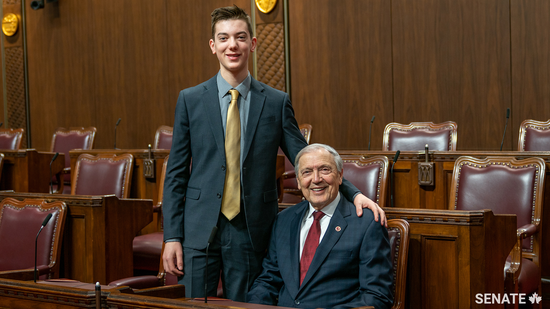 Senator Tkachuk and grandson Brady spend a quiet moment together in the Senate Chamber in 2020.