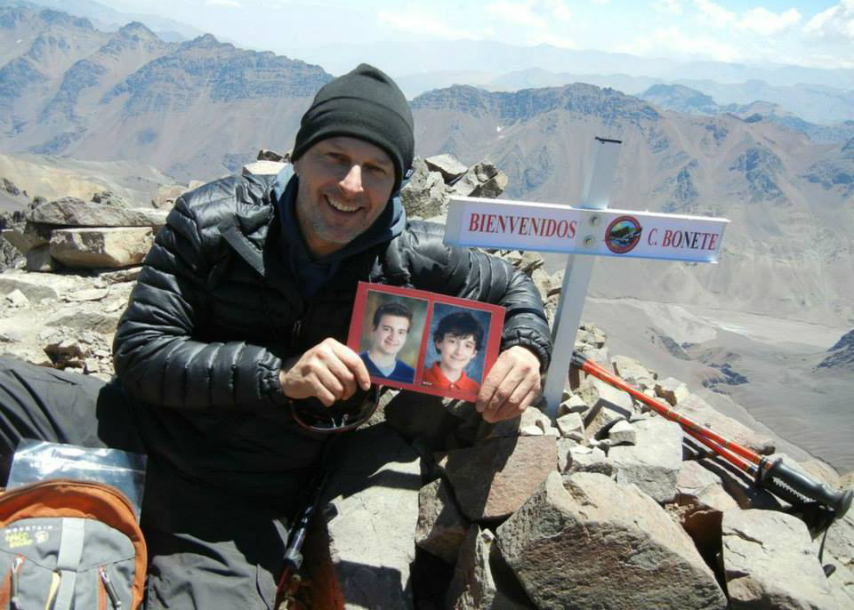 Senator David Wells on a 5,000-metre training climb of Mount Bonete in the Andes in 2014 in preparation for Aconcagua. He always takes photos of his sons, Luke and Alex, on his climbs.