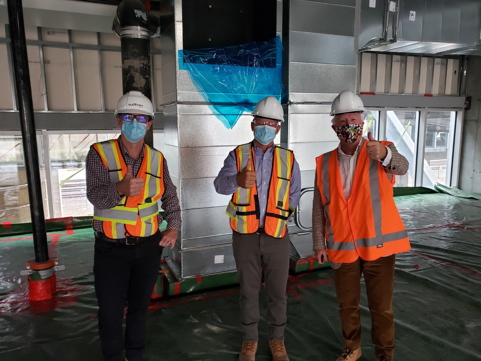 Friday, September 18, 2020 — Senator Doug Black (right) participates in a site visit of the Platform Calgary Innovation Centre, which will serve as a tech hub upon opening in 2021.