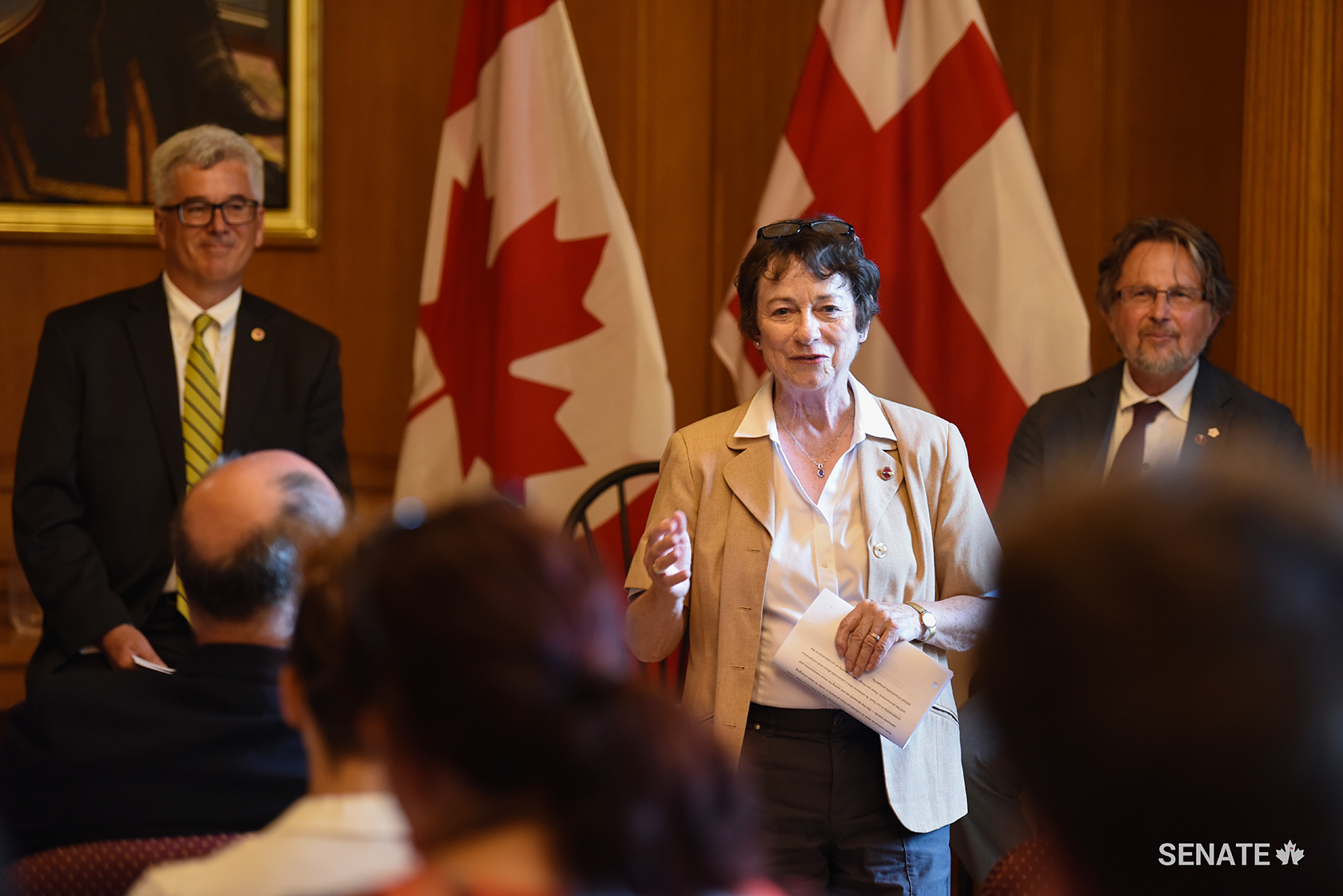 Senators Colin Deacon, Diane Griffin and Stan Kutcher host a seminar at Halifax’s Dalhousie University on how to increase the economic value of agriculture on July 16, 2019.