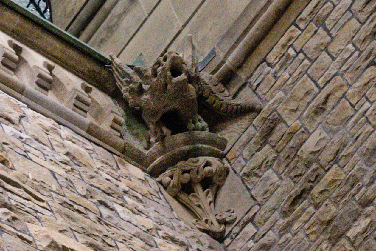 A grotesque high in the antechamber of West Block’s interim House of Commons is one of the few that once served as a fully functioning gargoyle. “It was capped off when they enclosed the courtyard,” said House of Commons Curator Johanna Mizgala, “I guess you could say it’s a gargoyle that’s become a grotesque.” (Photo credit: House of Commons)