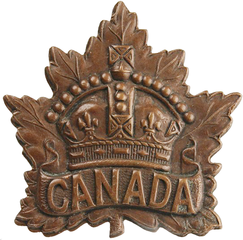 During the First World War, the maple leaf-shaped general list cap badge identified soldiers of the Canadian Expeditionary Force. (Photo credit: Veterans Affairs Canada)
