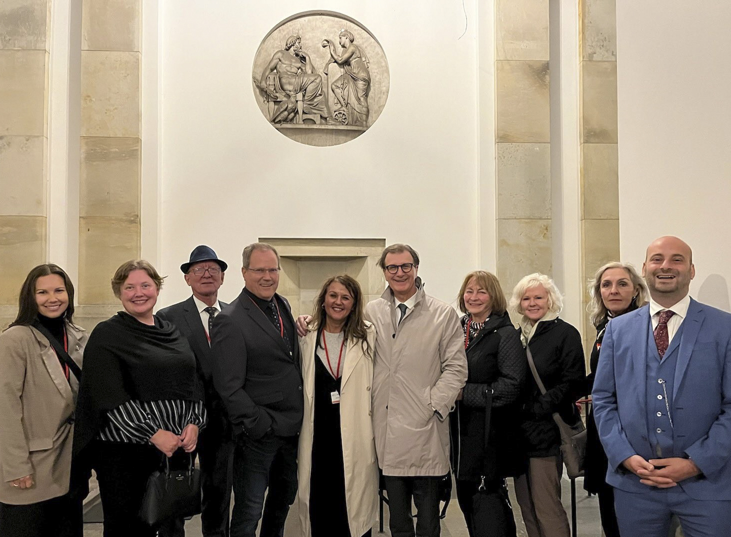 Senators Pierre-Hugues Boisvenu, Donna Dasko, and Rebecca Patterson pose with other members of the Canadian delegation to the 69th Annual Session of the NATO Parliamentary Assembly in Copenhagen.