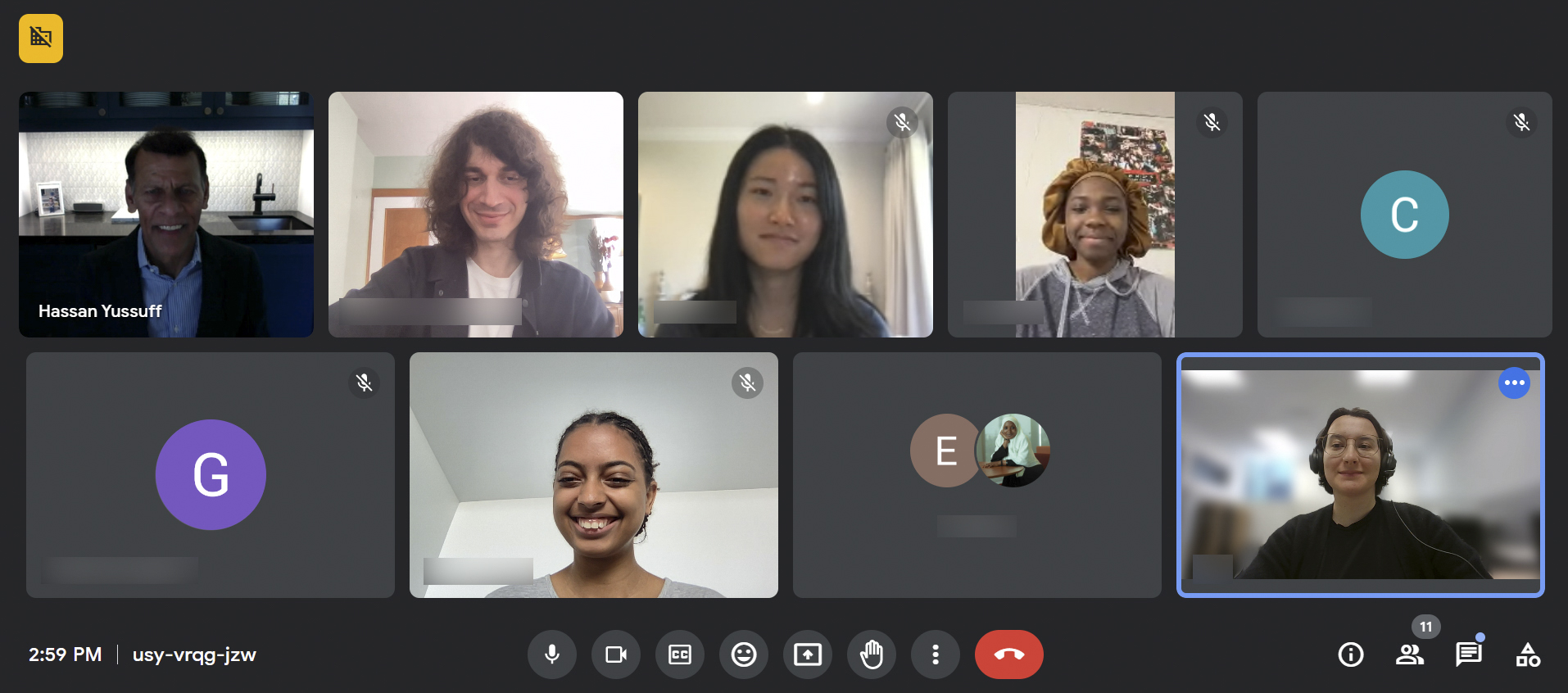 Thursday, May 25, 2023 – Senator Hassan Yussuff, top left, meets with international students from AIESEC. During this virtual meeting organized by SENgage, he touched on the role of the Senate in Parliament, what senators do, his path to the Senate and his own interests.